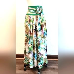 Vintage Floral High Waisted Maxi Skirt Strapless Midi Dress L